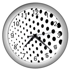 Polka Dot Black Circle Wall Clocks (silver)  by Mariart