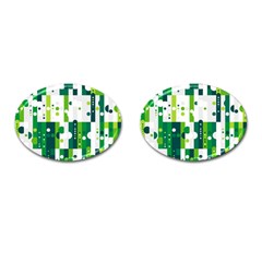 Generative Art Experiment Rectangular Circular Shapes Polka Green Vertical Cufflinks (oval) by Mariart