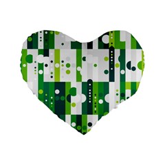 Generative Art Experiment Rectangular Circular Shapes Polka Green Vertical Standard 16  Premium Heart Shape Cushions