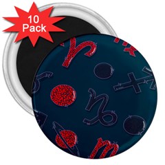 Zodiac Signs Planets Blue Red Space 3  Magnets (10 Pack) 