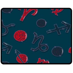 Zodiac Signs Planets Blue Red Space Double Sided Fleece Blanket (medium) 