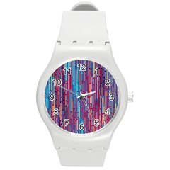 Vertical Behance Line Polka Dot Blue Green Purple Red Blue Black Round Plastic Sport Watch (m) by Mariart