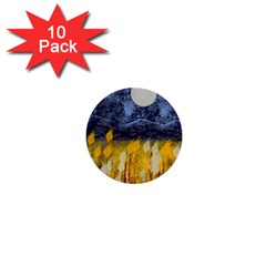 Blue And Gold Landscape With Moon 1  Mini Buttons (10 Pack)  by digitaldivadesigns