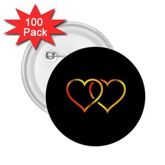 Heart Gold Black Background Love 2 25  Buttons (100 Pack)  by Nexatart