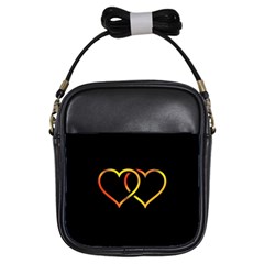 Heart Gold Black Background Love Girls Sling Bags by Nexatart