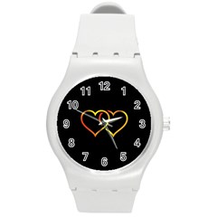 Heart Gold Black Background Love Round Plastic Sport Watch (m)