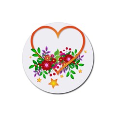 Heart Flowers Sign Rubber Round Coaster (4 pack) 