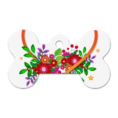 Heart Flowers Sign Dog Tag Bone (One Side)