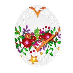 Heart Flowers Sign Oval Filigree Ornament (Two Sides)