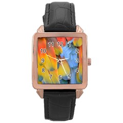 Spring Parrot Parrot Feathers Ara Rose Gold Leather Watch  by Nexatart