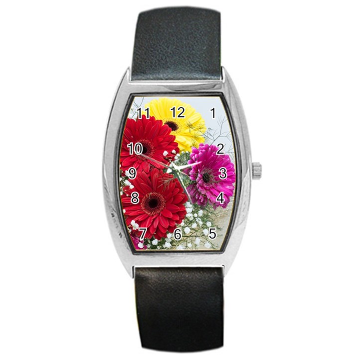 Flowers Gerbera Floral Spring Barrel Style Metal Watch