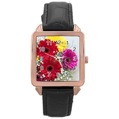 Flowers Gerbera Floral Spring Rose Gold Leather Watch  by Nexatart