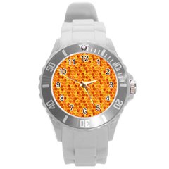 Honeycomb Pattern Honey Background Round Plastic Sport Watch (l) by Nexatart