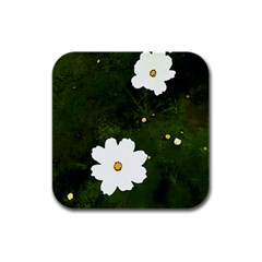 Daisies In Green Rubber Square Coaster (4 Pack)  by DeneWestUK