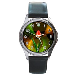 Tulip Flower Background Nebulous Round Metal Watch by Nexatart