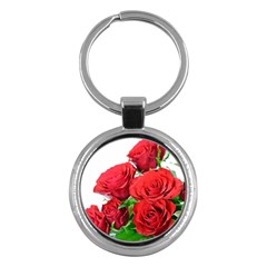 A Bouquet Of Roses On A White Background Key Chains (round)  by Nexatart