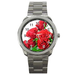 A Bouquet Of Roses On A White Background Sport Metal Watch by Nexatart