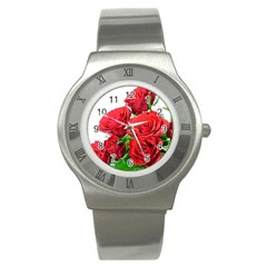 A Bouquet Of Roses On A White Background Stainless Steel Watch by Nexatart