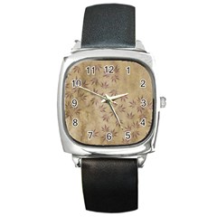 Parchment Paper Old Leaves Leaf Square Metal Watch by Nexatart