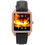 Fire Rays Mystical Burn Atmosphere Rose Gold Leather Watch  Front