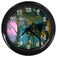 Background Forest Trees Nature Wall Clocks (black) by Nexatart