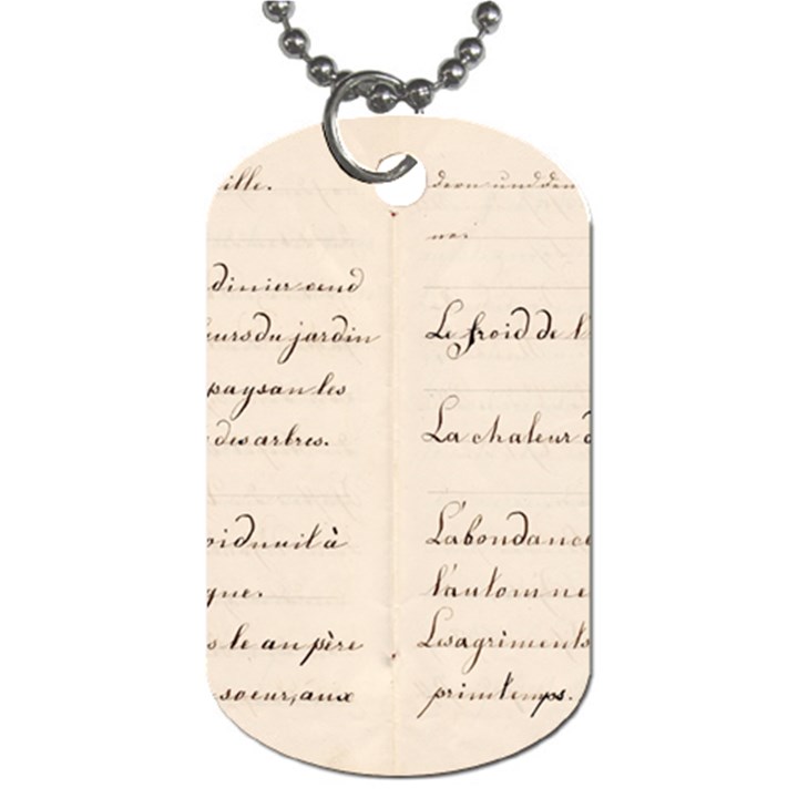 German French Lecture Writing Dog Tag (Two Sides)