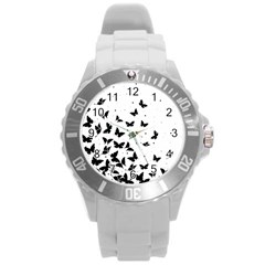 Butterfly Pattern Round Plastic Sport Watch (l) by Valentinaart