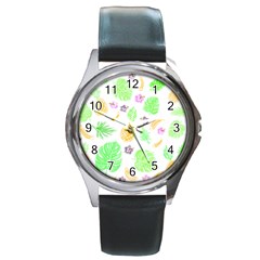 Tropical Pattern Round Metal Watch