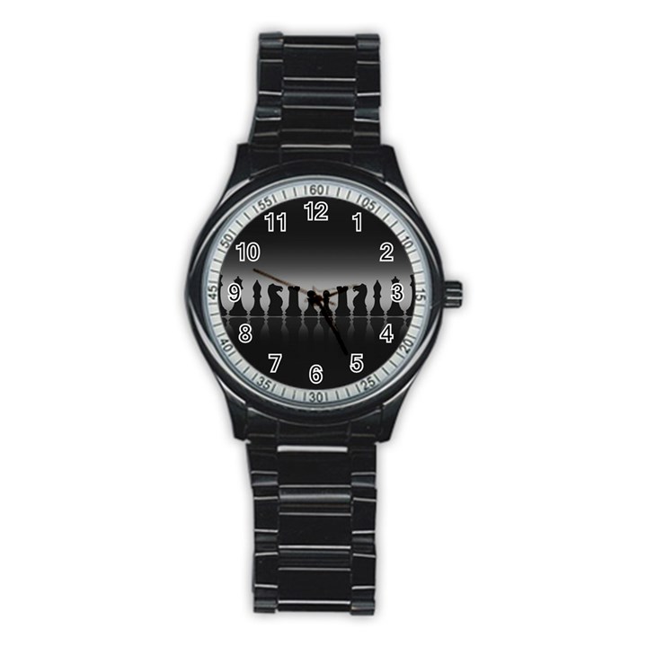 Chess Pieces Stainless Steel Round Watch