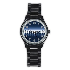 Chess Pieces Stainless Steel Round Watch