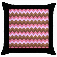 Shades Of Pink And Brown Retro Zigzag Chevron Pattern Throw Pillow Case (black) by Nexatart