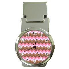 Shades Of Pink And Brown Retro Zigzag Chevron Pattern Money Clip Watches by Nexatart