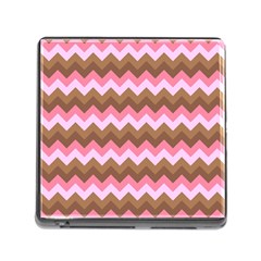 Shades Of Pink And Brown Retro Zigzag Chevron Pattern Memory Card Reader (square) by Nexatart