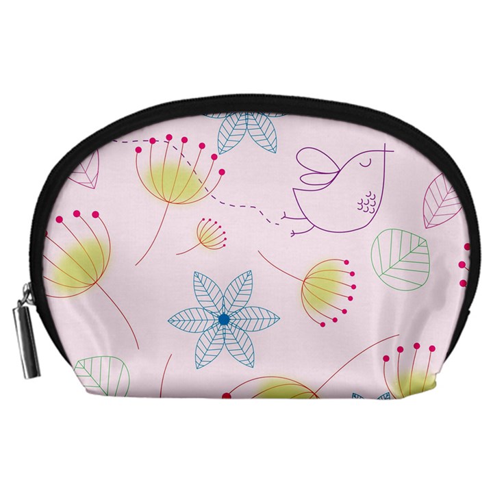 Pretty Summer Garden Floral Bird Pink Seamless Pattern Accessory Pouches (Large) 