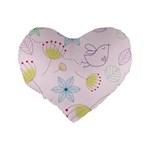 Pretty Summer Garden Floral Bird Pink Seamless Pattern Standard 16  Premium Flano Heart Shape Cushions Back