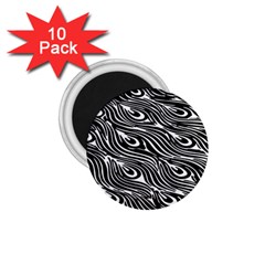 Digitally Created Peacock Feather Pattern In Black And White 1 75  Magnets (10 Pack)  by Nexatart