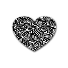 Digitally Created Peacock Feather Pattern In Black And White Rubber Coaster (heart)  by Nexatart