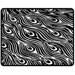 Digitally Created Peacock Feather Pattern In Black And White Double Sided Fleece Blanket (medium) 