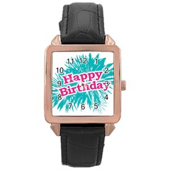 Happy Brithday Typographic Design Rose Gold Leather Watch  by dflcprints