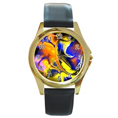 Fractal Art Pattern Cool Round Gold Metal Watch by Nexatart