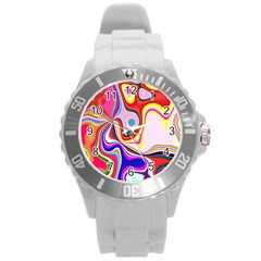 Colourful Abstract Background Design Round Plastic Sport Watch (l)