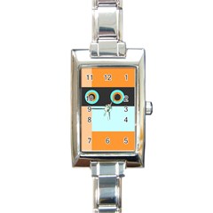 Orange, Aqua, Black Spots And Stripes Rectangle Italian Charm Watch by digitaldivadesigns