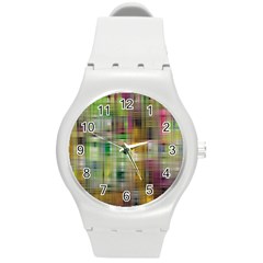 Woven Colorful Abstract Background Of A Tight Weave Pattern Round Plastic Sport Watch (m) by Nexatart