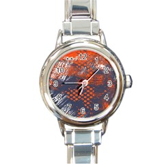 Dark Blue Red And White Messy Background Round Italian Charm Watch by Nexatart