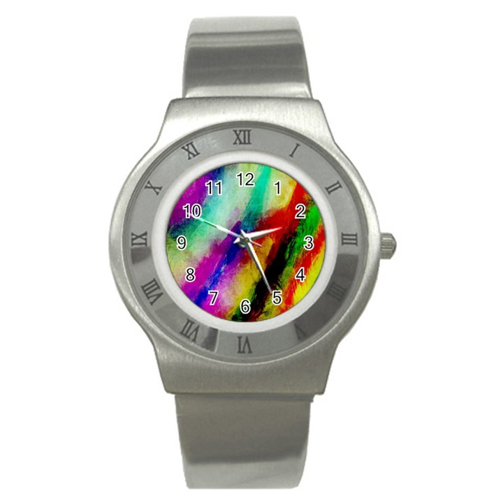 Colorful Abstract Paint Splats Background Stainless Steel Watch