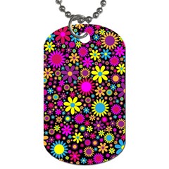 Bright And Busy Floral Wallpaper Background Dog Tag (one Side) by Nexatart