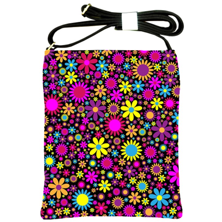 Bright And Busy Floral Wallpaper Background Shoulder Sling Bags