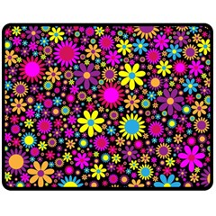 Bright And Busy Floral Wallpaper Background Double Sided Fleece Blanket (medium) 