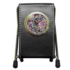 Graffiti Wall Pattern Background Pen Holder Desk Clocks by Nexatart