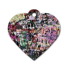 Graffiti Wall Pattern Background Dog Tag Heart (two Sides) by Nexatart